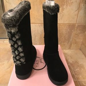 NEW ugg style black suede/faux fur boots Sz 8